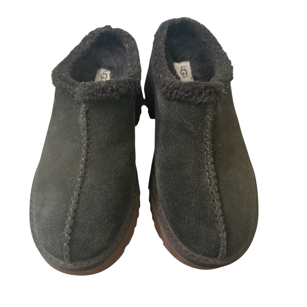 UGG New Heights Cozy Clog Black Suede Platform Slippers (Model 116251) Size 9